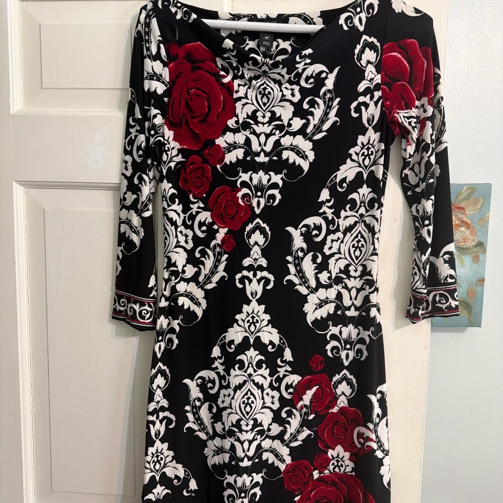 Elegant Black and Red Floral Dress by White House Black Market